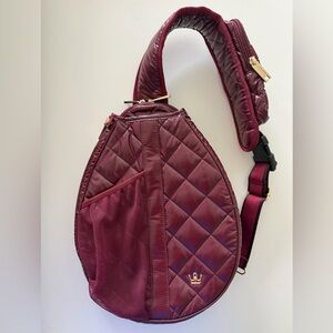 Oliver Thomas Maxed Out Tennis Sling Bag - Wine with Gold Accents